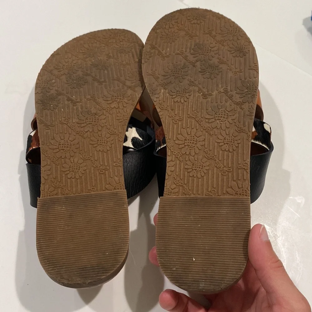Yellow Box Cow Print Leather Sandals - Picture 4 of 5